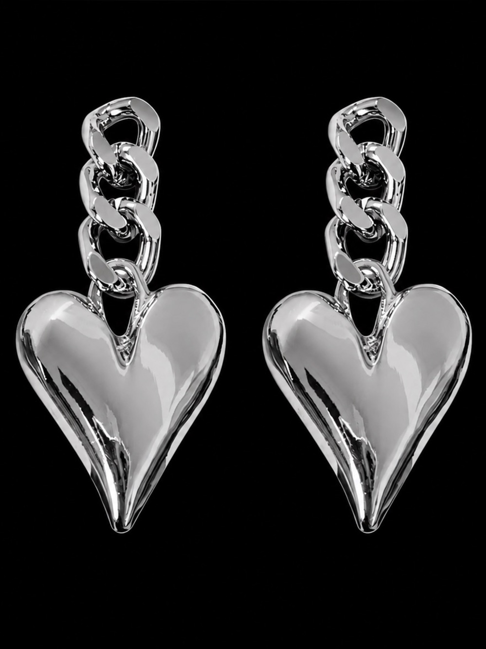 Silver Heart Drop Earrings